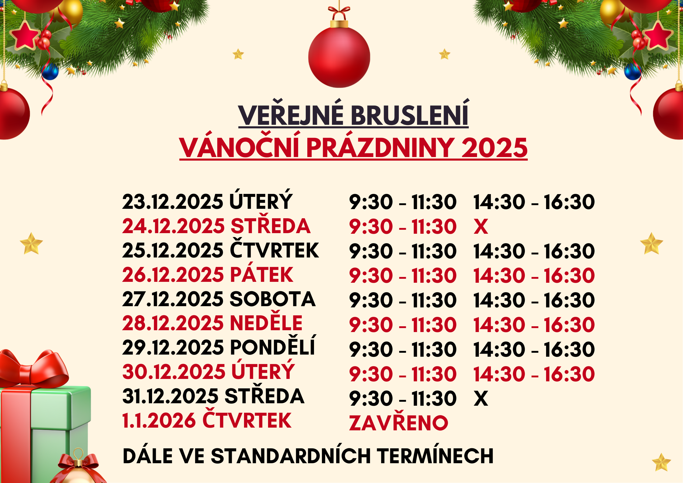 Vánoční prázdniny - veřejné bruslení