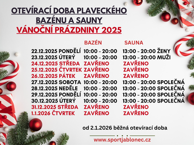 Vánoční otevírací doba plaveckého bazénu – Plavecký bazén