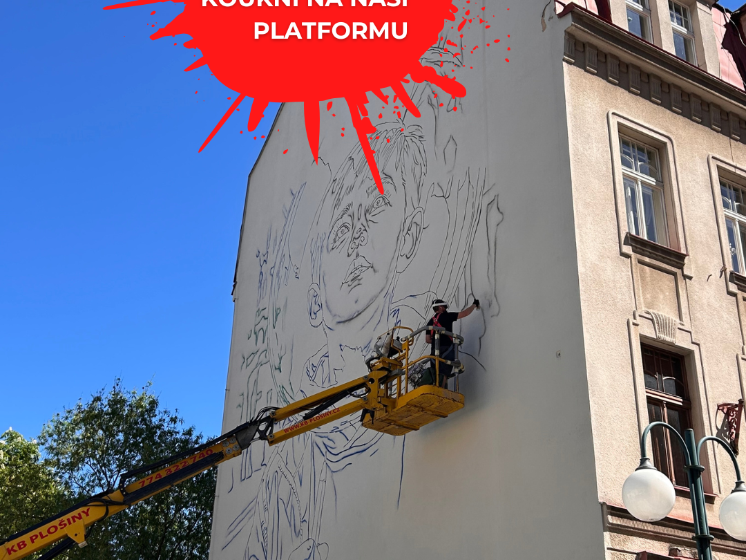 Chemis gestalten ein Wandbild auf dem Mírové-Platz